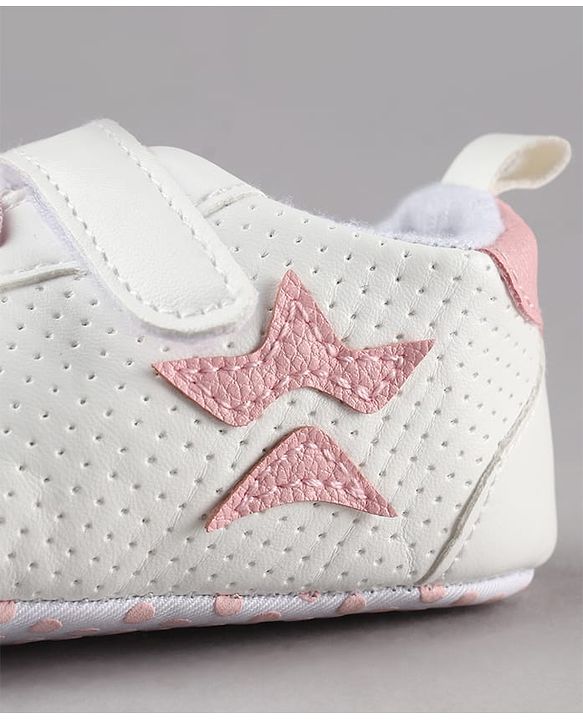 Cute Walk by Babyhug Velcro Closure Booties with Star Applique - Pink & White