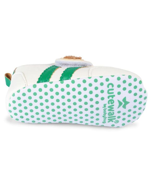 Cute Walk by Babyhug Velcro Closure Booties with Bear Applique - Green & White