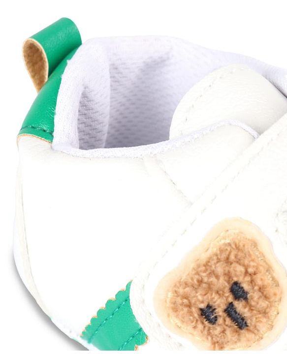 Cute Walk by Babyhug Velcro Closure Booties with Bear Applique - Green & White