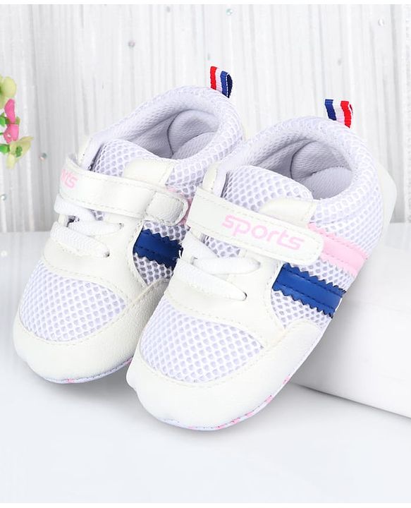 Cute Walk by Babyhug Velcro Closure Booties with Stripes - White & Pink