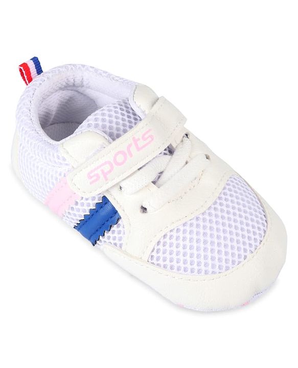 Cute Walk by Babyhug Velcro Closure Booties with Stripes - White & Pink