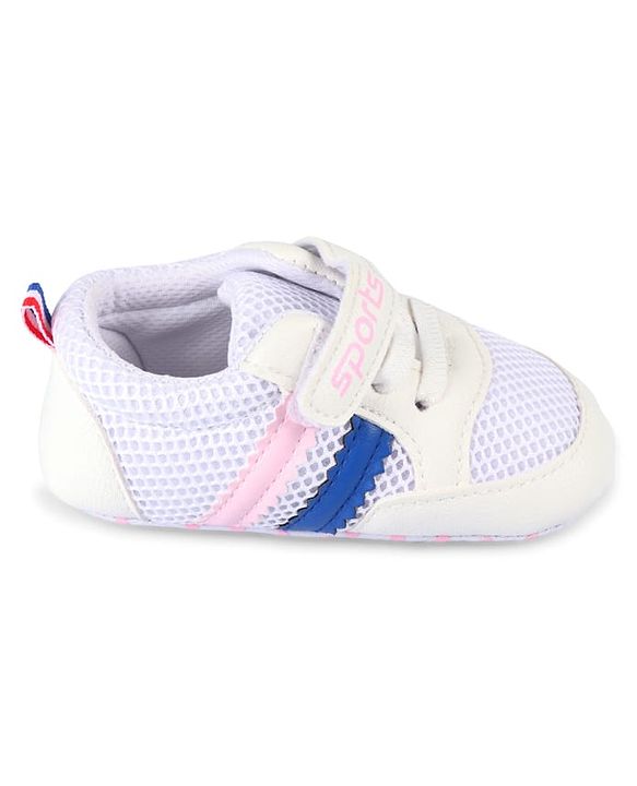 Cute Walk by Babyhug Velcro Closure Booties with Stripes - White & Pink