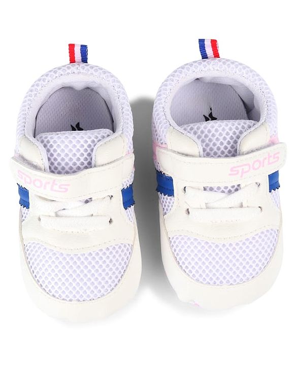 Cute Walk by Babyhug Velcro Closure Booties with Stripes - White & Pink