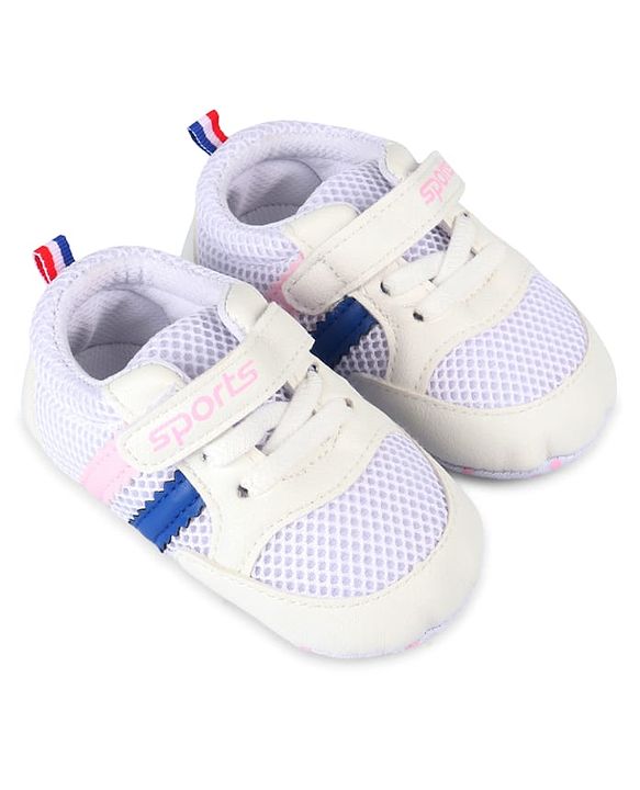 Cute Walk by Babyhug Velcro Closure Booties with Stripes - White & Pink