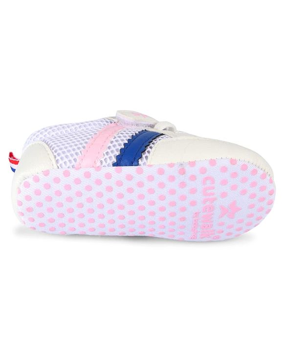 Cute Walk by Babyhug Velcro Closure Booties with Stripes - White & Pink