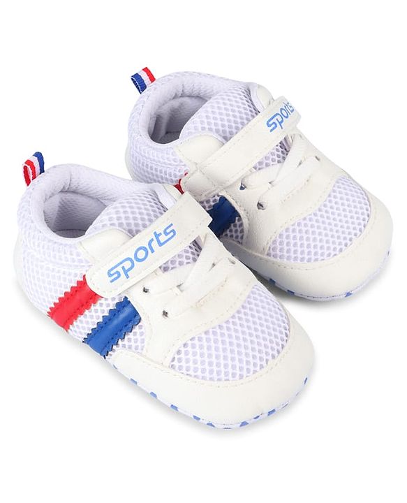 Cute Walk by Babyhug Velcro Closure Booties with Stripes - White & Pink