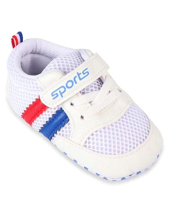 Cute Walk by Babyhug Velcro Closure Booties with Stripes - White & Pink