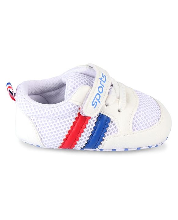 Cute Walk by Babyhug Velcro Closure Booties with Stripes - White & Pink
