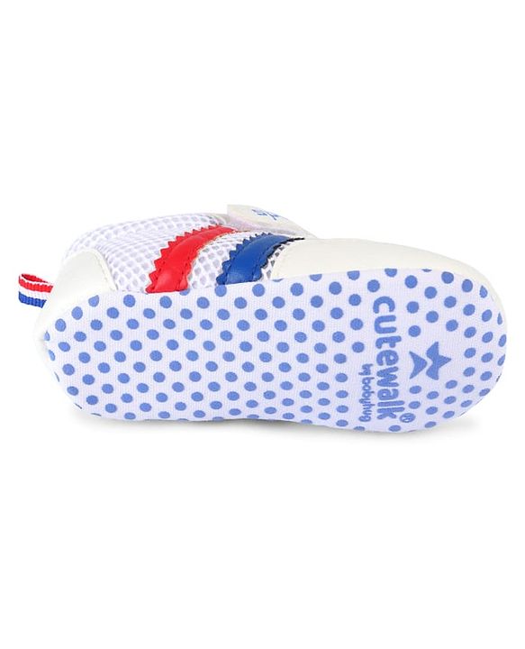 Cute Walk by Babyhug Velcro Closure Booties with Stripes - White & Pink