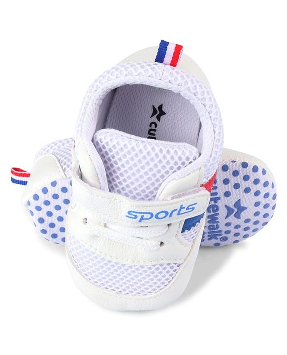 Cute Walk by Babyhug Velcro Closure Booties with Stripes - White & Pink