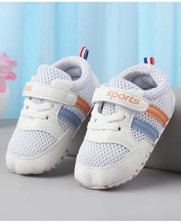 Cute Walk by Babyhug Velcro Closure Booties with Stripes - White & Pink