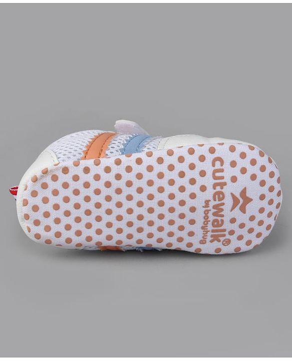 Cute Walk by Babyhug Velcro Closure Booties with Stripes - White & Pink