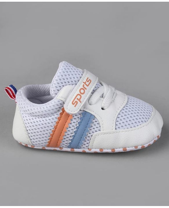 Cute Walk by Babyhug Velcro Closure Booties with Stripes - White & Pink