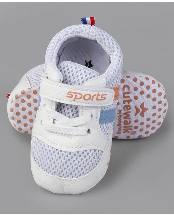 Cute Walk by Babyhug Velcro Closure Booties with Stripes - White & Pink