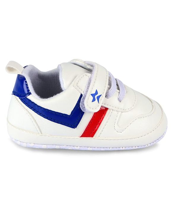 Cute Walk by Babyhug Velcro Closure Booties with Stripes - White