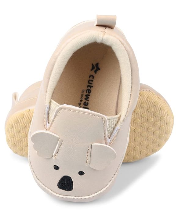 Cute Walk by Babyhug Slip On Booties With Koala Embroidery & Applique - Beige