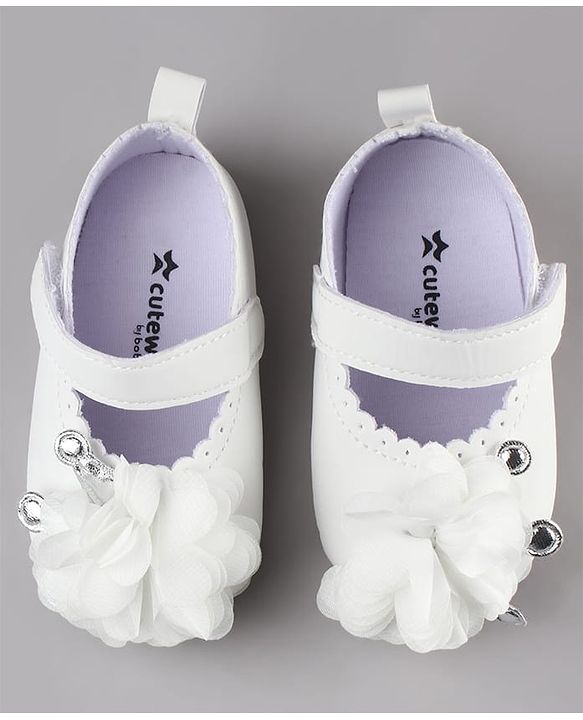 Cute Walk by Babyhug Velcro Closure Booties with Floral Applique - White