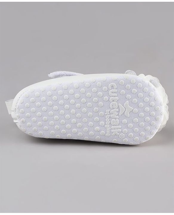 Cute Walk by Babyhug Velcro Closure Booties with Floral Applique - White