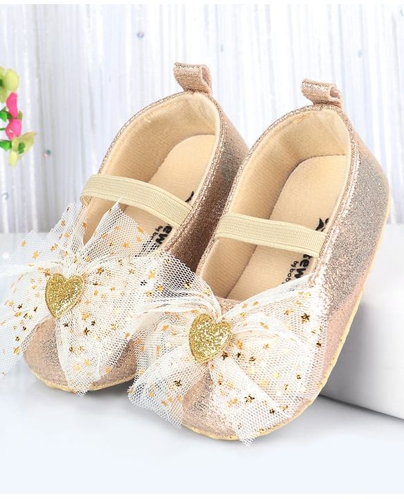 Cute Walk by Babyhug Slip On Booties with Bow Applique - Golden