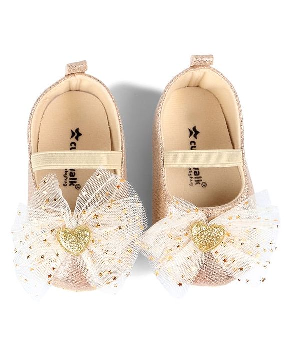 Cute Walk by Babyhug Slip On Booties with Bow Applique - Golden