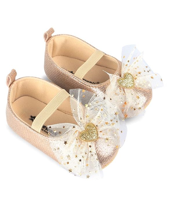Cute Walk by Babyhug Slip On Booties with Bow Applique - Golden