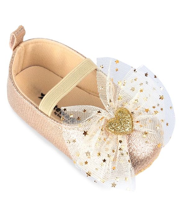 Cute Walk by Babyhug Slip On Booties with Bow Applique - Golden