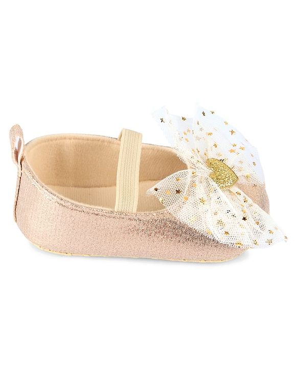 Cute Walk by Babyhug Slip On Booties with Bow Applique - Golden