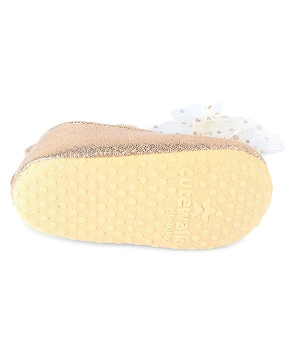 Cute Walk by Babyhug Slip On Booties with Bow Applique - Golden