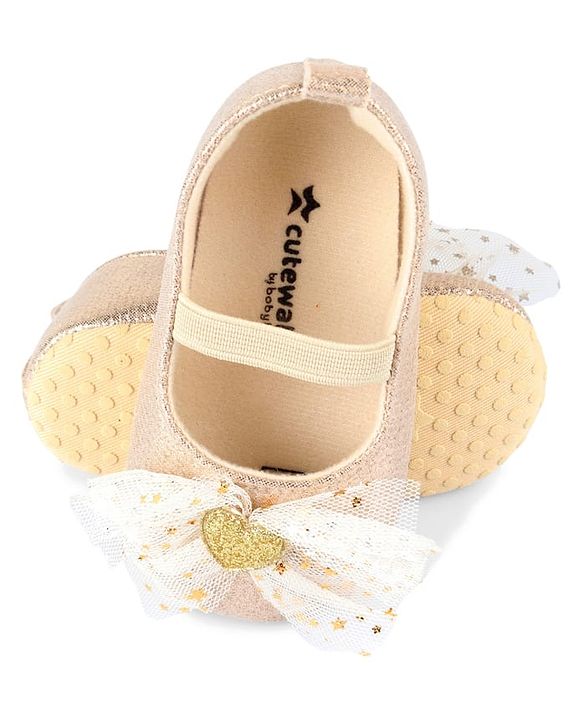 Cute Walk by Babyhug Slip On Booties with Bow Applique - Golden