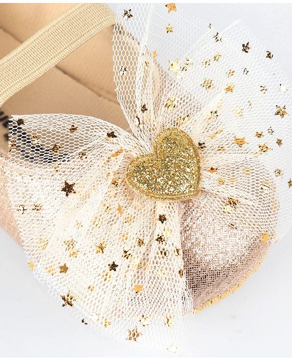 Cute Walk by Babyhug Slip On Booties with Bow Applique - Golden