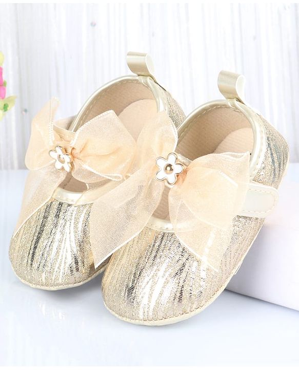 Cute Walk by Babyhug Velcro Closure Booties with Bow Applique - Golden