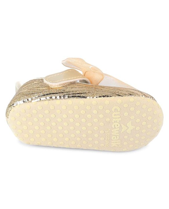 Cute Walk by Babyhug Velcro Closure Booties with Bow Applique - Golden