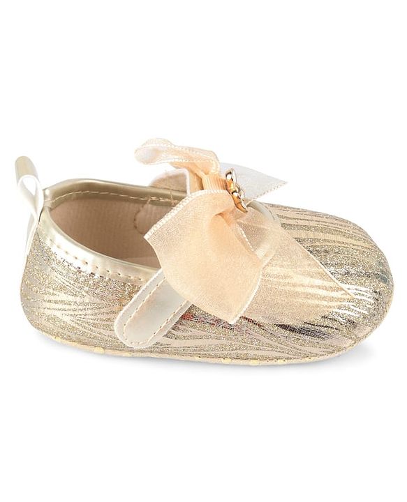 Cute Walk by Babyhug Velcro Closure Booties with Bow Applique - Golden