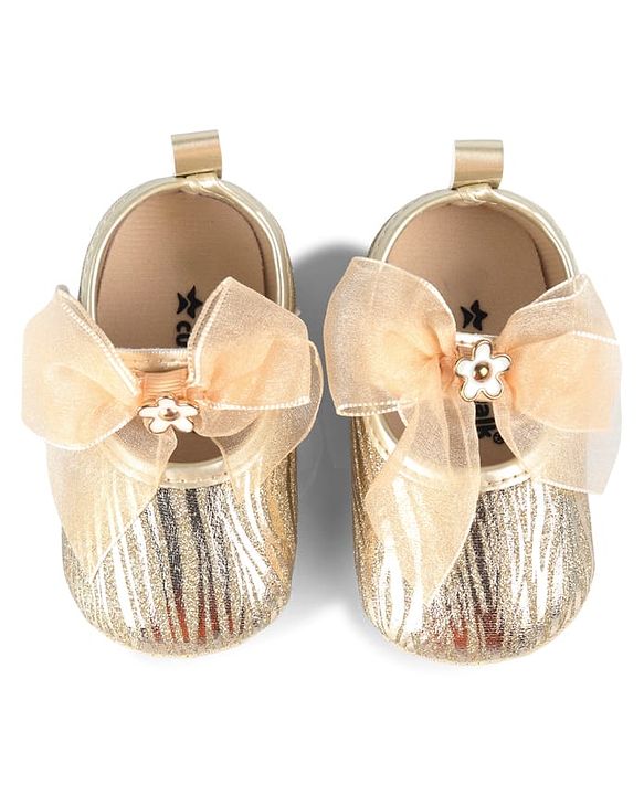 Cute Walk by Babyhug Velcro Closure Booties with Bow Applique - Golden