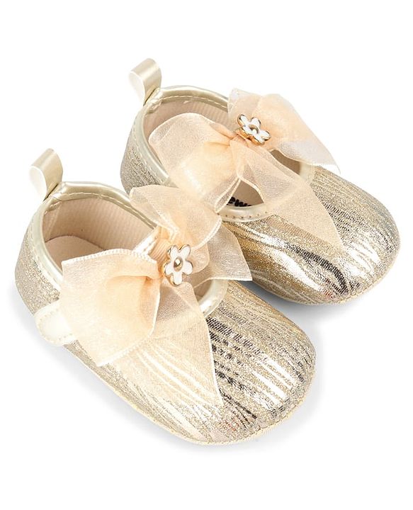 Cute Walk by Babyhug Velcro Closure Booties with Bow Applique - Golden