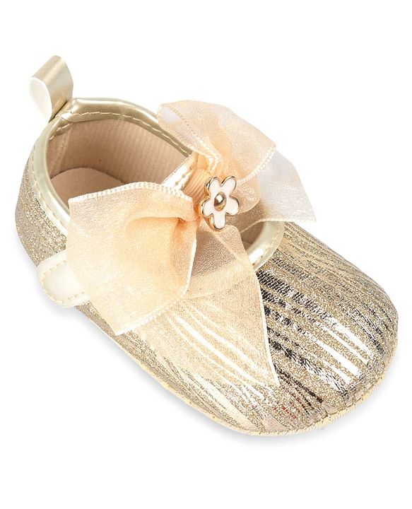Cute Walk by Babyhug Velcro Closure Booties with Bow Applique - Golden