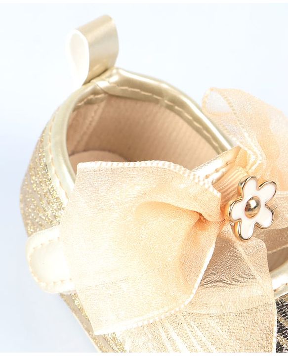 Cute Walk by Babyhug Velcro Closure Booties with Bow Applique - Golden