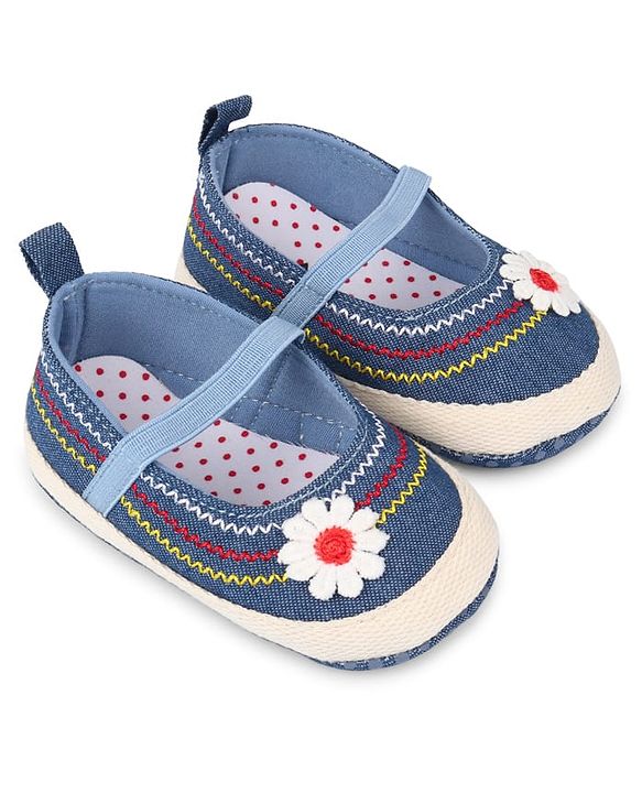 Cute Walk by Babyhug Slip On Booties With Floral Applique - Blue