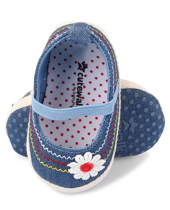 Cute Walk by Babyhug Slip On Booties With Floral Applique - Blue
