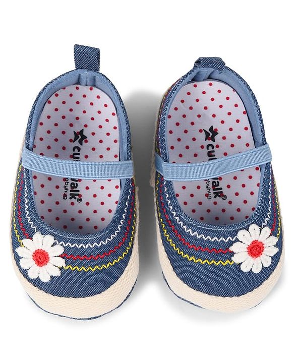 Cute Walk by Babyhug Slip On Booties With Floral Applique - Blue