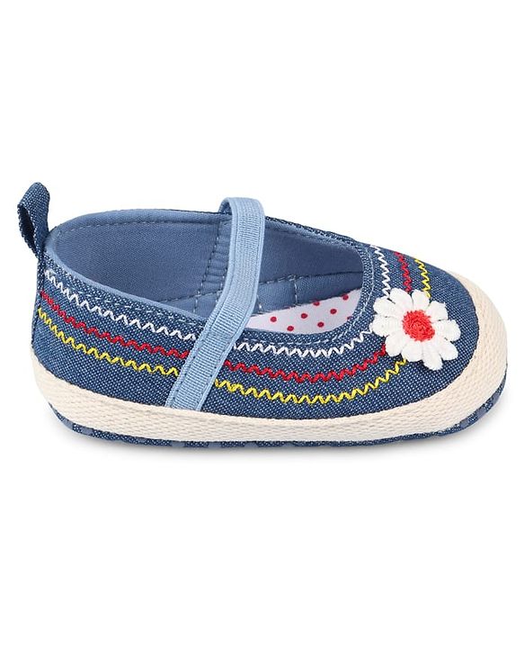 Cute Walk by Babyhug Slip On Booties With Floral Applique - Blue
