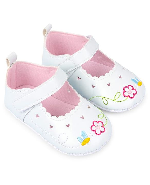 Cute Walk by Babyhug Velcro Closure Booties with Embroidery - White