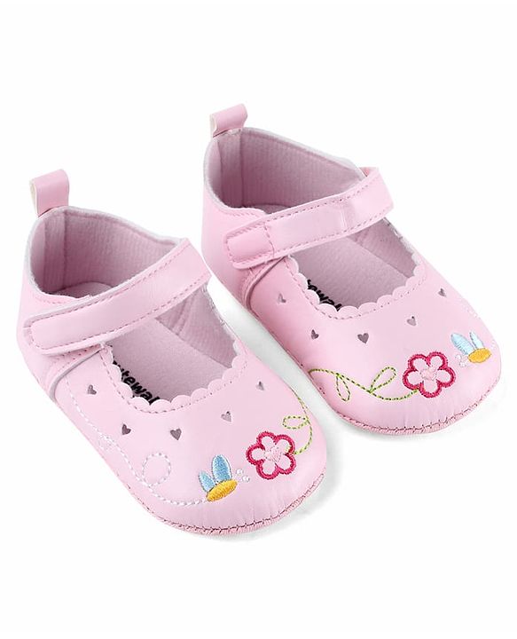 Cute Walk by Babyhug Velcro Closure Booties with Embroidery - White