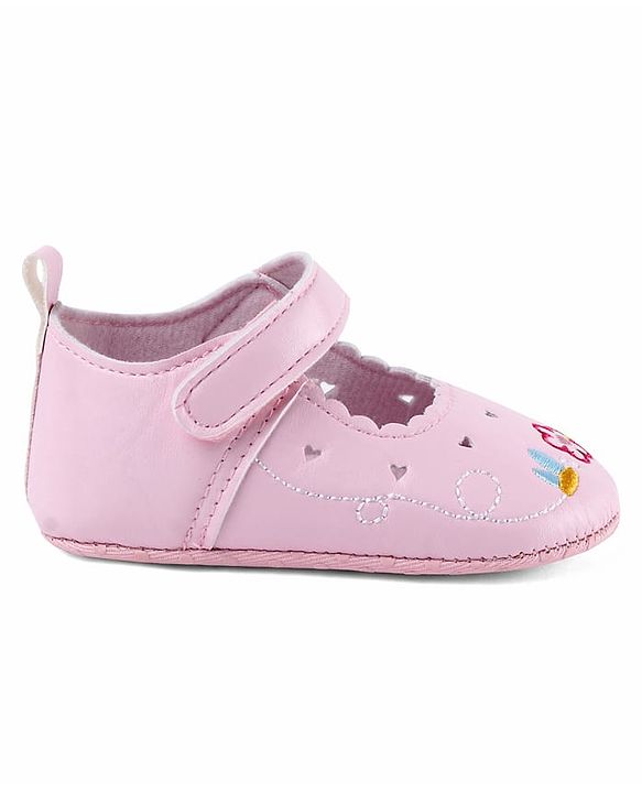 Cute Walk by Babyhug Velcro Closure Booties with Embroidery - White