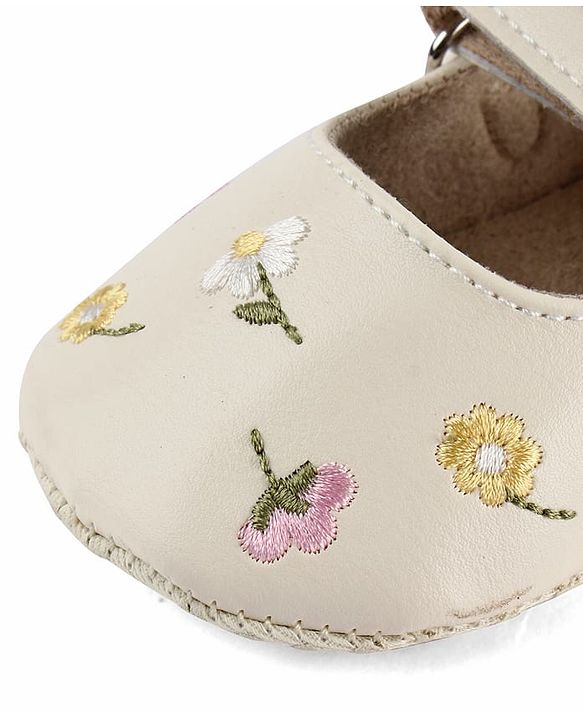 Cute Walk by Babyhug Velcro Closure Booties with Floral Embroidery - White