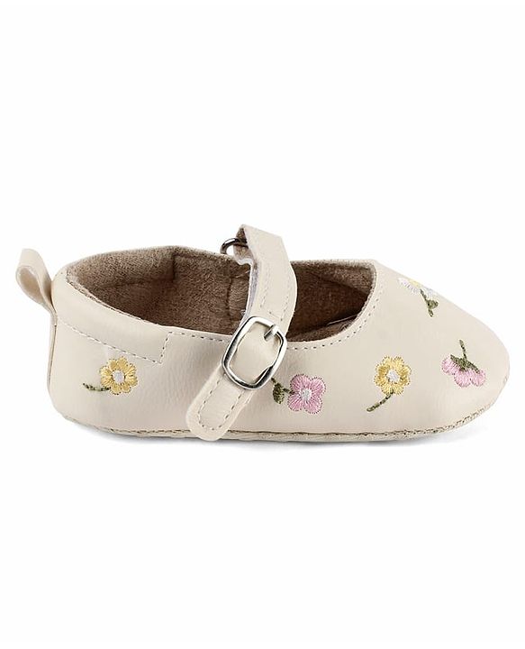 Cute Walk by Babyhug Velcro Closure Booties with Floral Embroidery - White