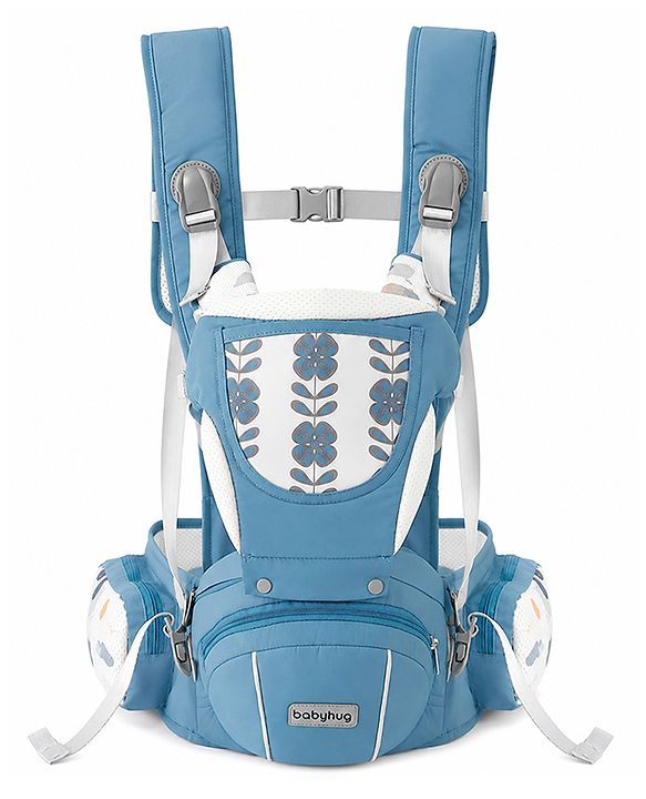 Babyhug AirEase 5-in-1 Hip Seat Baby Carrier - Blue| Lightweight & Breathable| Ergonomic Support| Foldable Head Support| Multiple Carry Positions| Carrying Capacity 15 kg| Optimum Weight Distribution