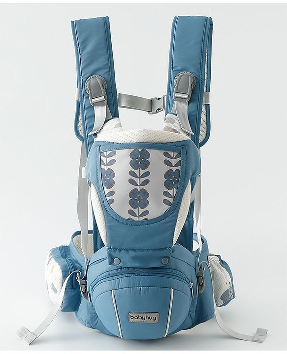 Babyhug AirEase 5-in-1 Hip Seat Baby Carrier - Blue| Lightweight & Breathable| Ergonomic Support| Foldable Head Support| Multiple Carry Positions| Carrying Capacity 15 kg| Optimum Weight Distribution