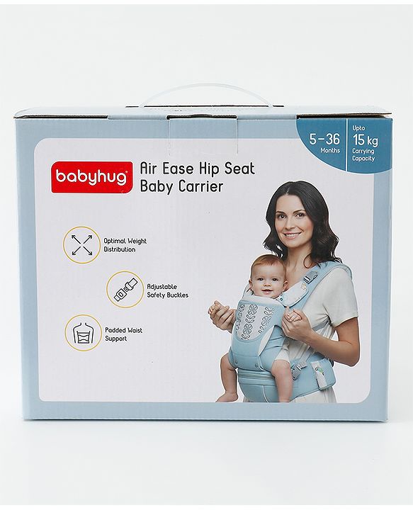 Babyhug AirEase 5-in-1 Hip Seat Baby Carrier - Blue| Lightweight & Breathable| Ergonomic Support| Foldable Head Support| Multiple Carry Positions| Carrying Capacity 15 kg| Optimum Weight Distribution