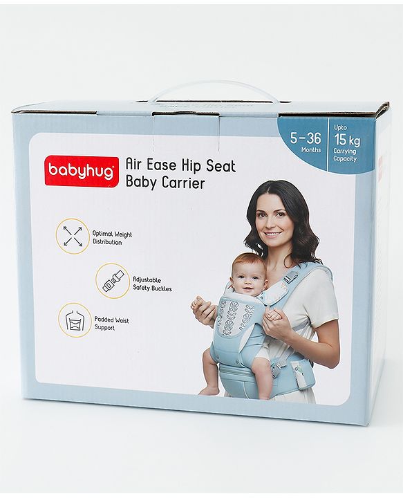 Babyhug AirEase 5-in-1 Hip Seat Baby Carrier - Blue| Lightweight & Breathable| Ergonomic Support| Foldable Head Support| Multiple Carry Positions| Carrying Capacity 15 kg| Optimum Weight Distribution